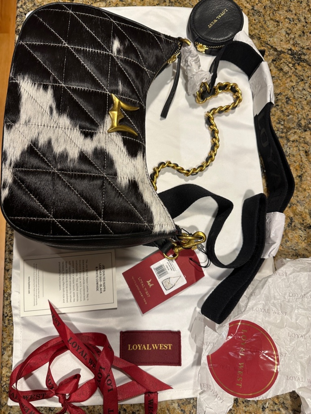 Loyal West Crossbody Black & White Cowhide Crossbody Bag with Gold Hardware NWT